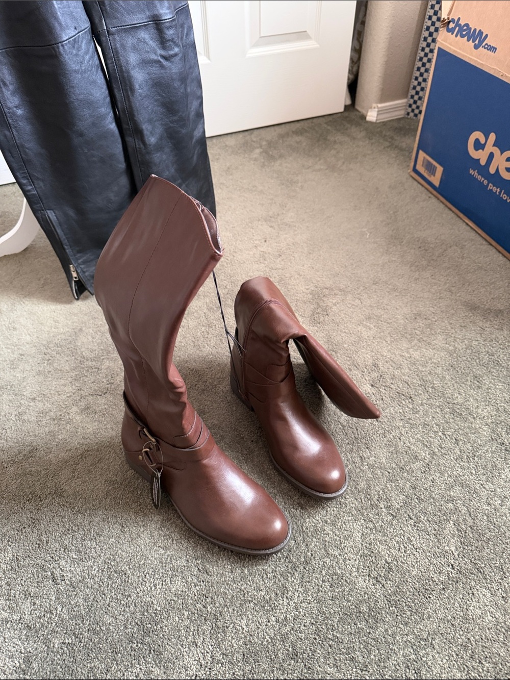 Madden Girl Brown Leather Knee-High Buckle Boots